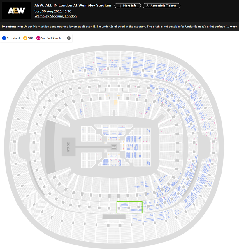 WrestleTix's tweet photo. AEW All In: London
Sun, 30 Aug 2026, 16:30
Wembley Stadium, London
Available Tickets: 8,039
Current Setup: 41,543
Tickets Distributed: 33,504
๐ +1,522 since the last update (3 days ago)
๐
Days until show: 37
๐ข Total # of seats on map: 93,556
โฎ 8/25/2024: All In 53,922
๐ฃ This show is being tracked on the Platinum Tracker sheet. Upgrade here to see regular updates on it: https://t.co/7oKRUcF7Ah
๐ฐ Resale: 334
๐ต Cheapest Ticket (Standard Admission): ยฃ31.70
๐๏ธ New seats added (highlighted below)