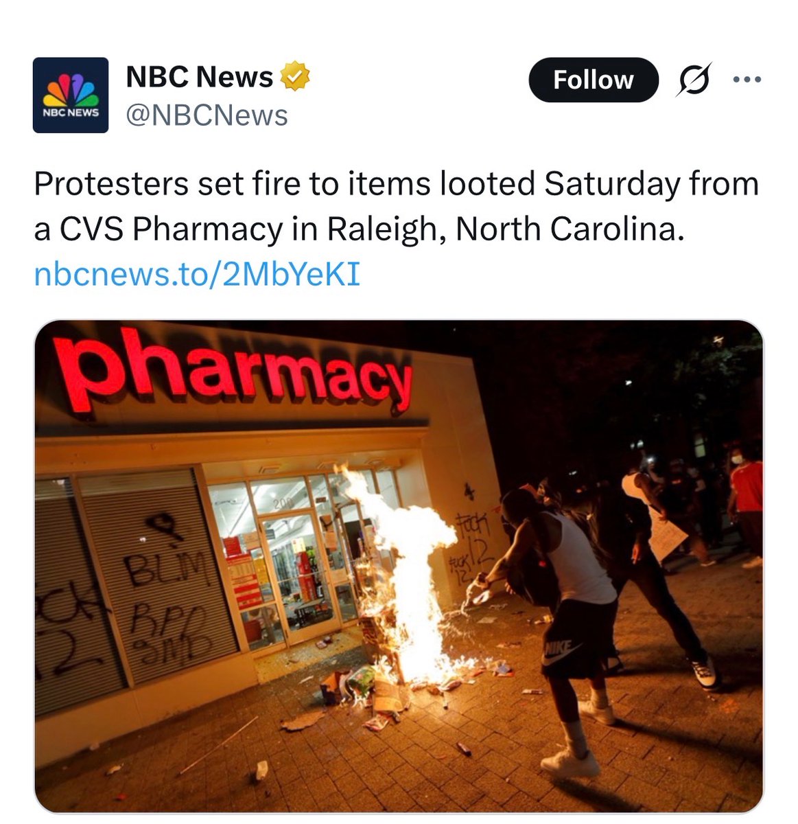 OfSonof's tweet photo. @RoyCooperNC So says the moron who let BLM burn and loot the downtown! https://t.co/2fYO0B0qeB