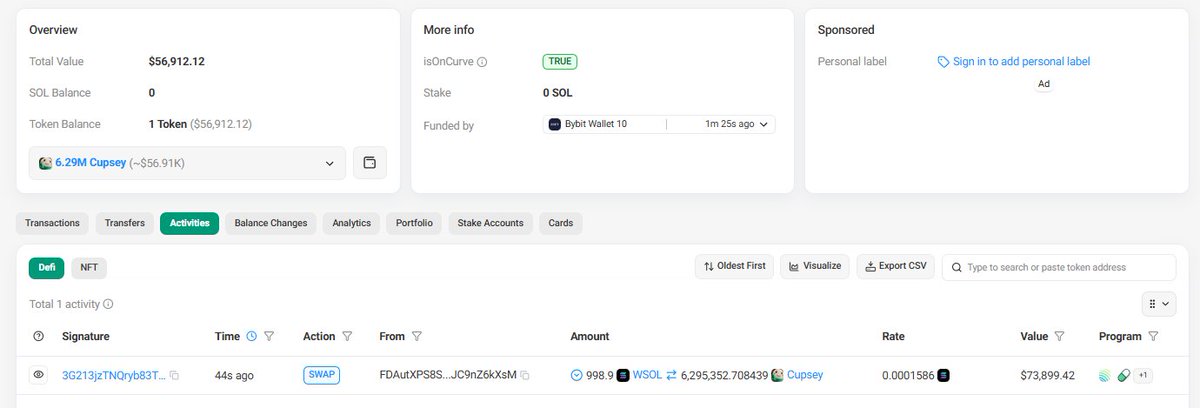 isellbeforeyou's tweet photo. A wallet just bought 1,000 solana ( $74,000 ) worth of $CUPSEY https://t.co/bhHALlXj6N