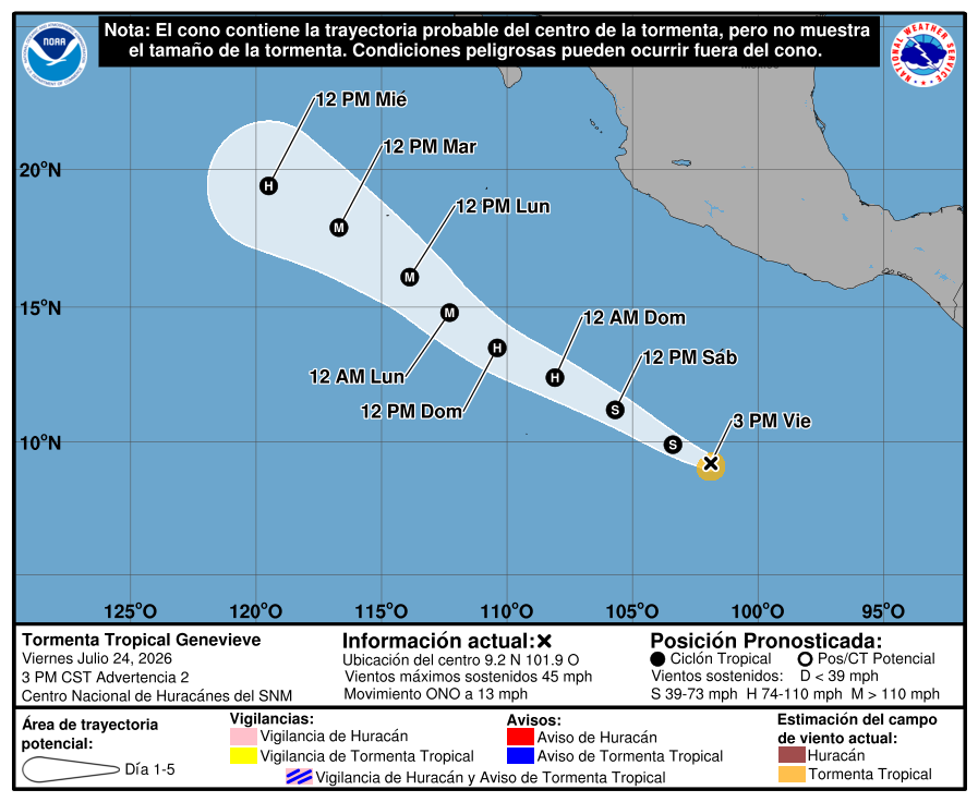 FZalfredo69's tweet photo. Huracán FAUSTO cat.2, tormenta tropical GENEVIENE, así como sus posibles trayectorias para los próximos días y sistemas de baja presión con 30% de posible actividad tropical en los próximos días, en aguas del Océano Pacífico, como lo muestran las imágenes qué se anexan. https://t.co/CCFGnId4C9