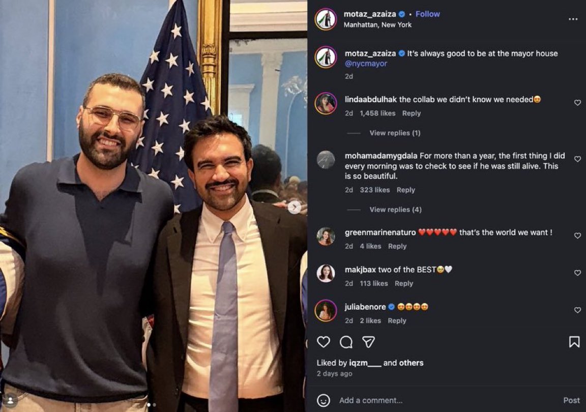 EYakoby's tweet photo. Motaz Azaiza: “Whoever did not respond to Sinwar’s call to go out and engage the enemy everywhere has no right to mourn and boast about the manner of his death.”

He met with Zohran Mamdani last week. https://t.co/CnBaPowPq9