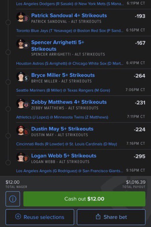 LadySyndicate1's tweet photo. If you build it…they will boost it🚀

#MLB Strikeouts Boost Builder⚾️

$12–>$1,000💣

🧢Jared Jones
🧢Tarik Skubal
🧢Jesus Luzardo
🧢Trevor Rogers
🧢Sean Manea
🧢Patrick Sandoval
🧢Spencer Arrighetti
🧢Bryce Miller
🧢Zebby Matthews
🧢Dustin May
🧢Logan Webb

Let’s. Bread. 🍞
@Playbook