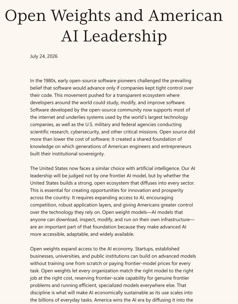firstadopter's tweet photo. OpenAI tells me they signed the Nvidia–Microsoft open-source/open-weights AI model letter today.

What an amazing turn of events. Your move, Anthropic! https://t.co/425JIQp8JH