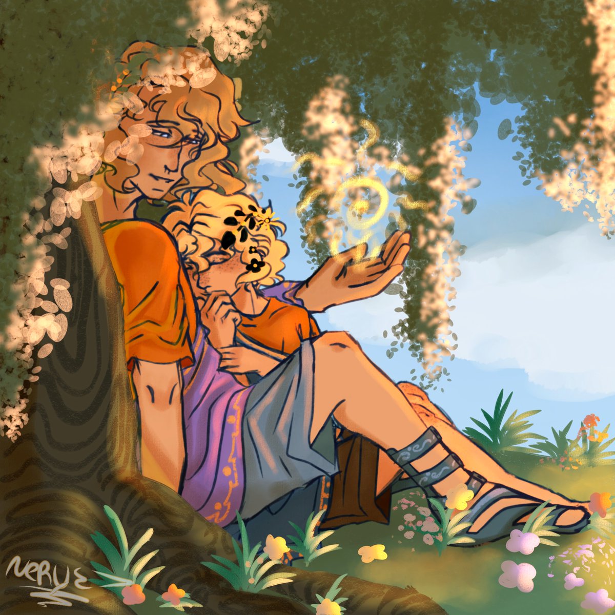 Nelyneru's tweet photo. "As long as I'm here, no one can hurt you"

I swear it on the River Styx...

☀️☀️☀️

#pjo #cabin7 #WillSolace #LeeFletcher #fanart #angst https://t.co/OlvAhuRZyB