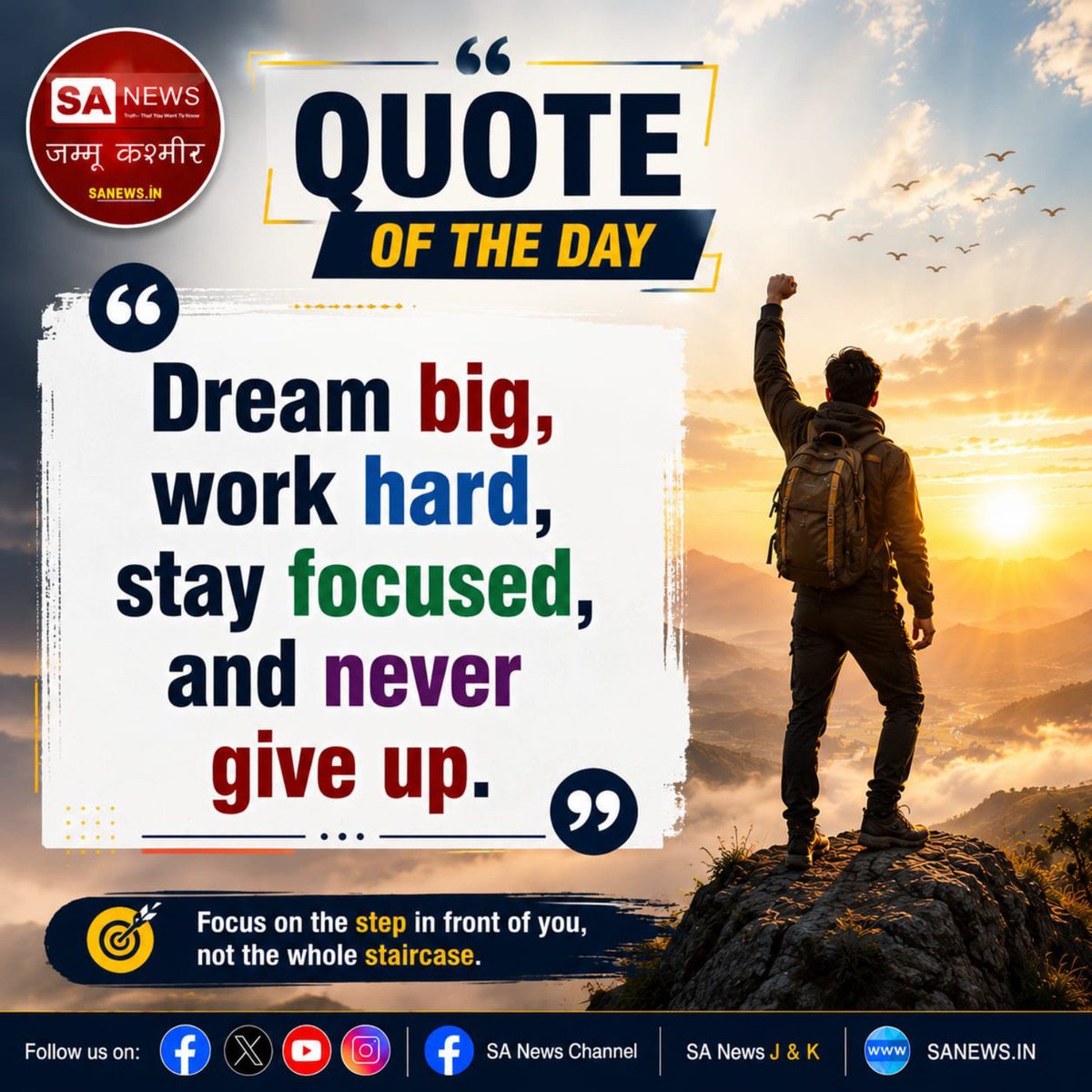 sanewsjk's tweet photo. Dream big, work hard, stay focused, and never give up. Every small step you take today brings you closer to the success you dream of. Keep believing in yourself and move forward with confidence. 💪
#QuoteOfTheDay #Motivation #DreamBig #WorkHard #StayFocused #NeverGive https://t.co/LMs3GFuyui