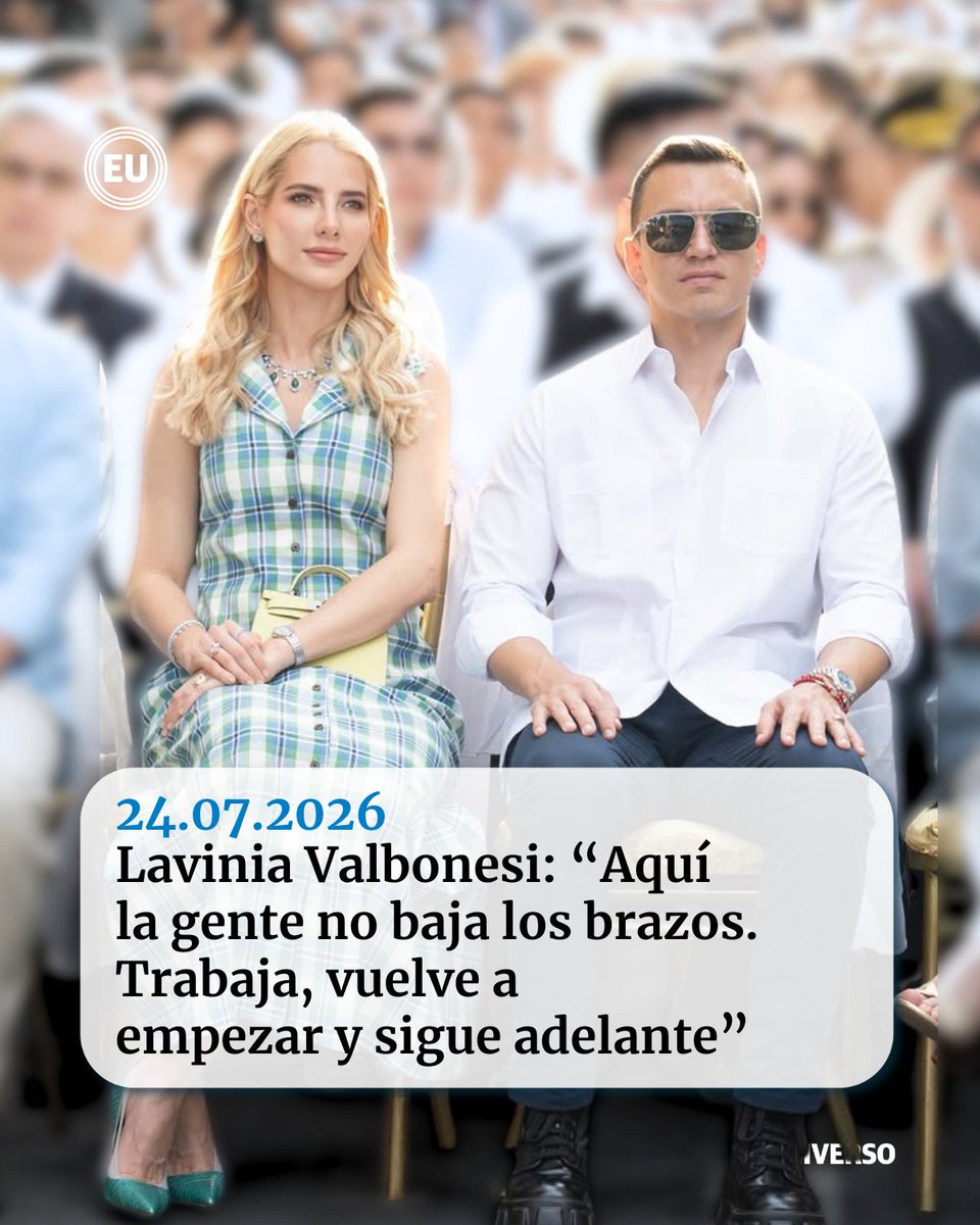 eluniversocom's tweet photo. Lavinia Valbonesi, primera dama, compartió en Instagram una foto junto a su esposo, el Presidente de la República, Daniel Noboa, con un emotivo mensaje. "Aquí la gente no baja los brazos. Trabaja, vuelve a empezar y sigue adelante", señaló a través de un post de Instagram, en el cual reafirma su respaldo a su esposo y su gestión como primer mandatario.

Además, en la misma publicación, destaca el valor de la perseverancia de Guayaquil, en el marco de sus fiestas por los 491 años de proceso de fundación de la Perla del Pacífico.
