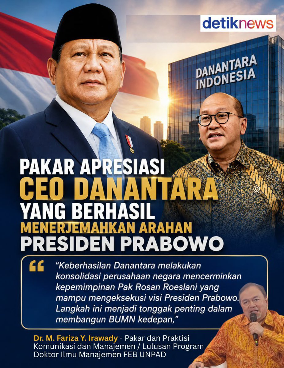 TamaBarata's tweet photo. Konsolidasi yang dilakukan Danantara pada perusahaan-perusahaan negara, ini mencerminkan kepemimpinan Pak Rosan Roeslani yang mampu mengeksekusi visi Presiden @prabowo . 
KinerjaNyataDanantara 
#ApiHarapanBangsa https://t.co/bBAlkLZPOf