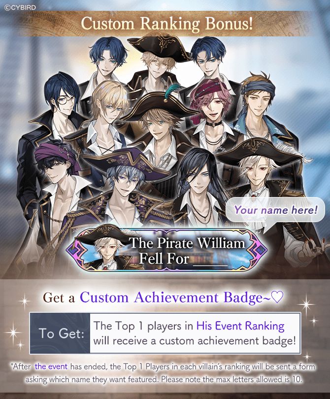 ikevil_en's tweet photo. ⚓️Soon: Villains of the Caribbean⚓️

Earn lots of different His Ranking bonuses, including His Theme Color Hair, 100x copies of his card, and a custom badge for His Top 1! 

🔻Check In-Game News🔻
https://t.co/oHyj39aLNi

 #ikevil #otome https://t.co/rkAjlHhdLi