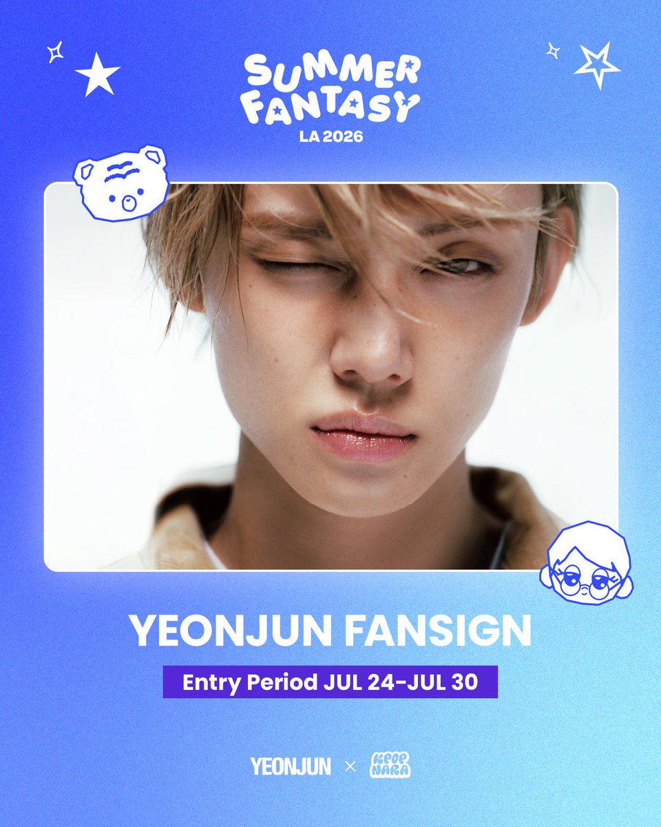 _kpopnara_'s tweet photo. [📢] YEONJUN LA FANSIGN EVENT | KPOP NARA’S SUMMER FANTASY 💭⭐️

Who’s ready to be coolin’ off in LA?! 👀 MOA! Now’s your chance to meet YEONJUN at his first ever US fansign event ☀️

🗓️Fansign Date: 8.13
❗️Entry Period: 07.24 - 07.30 @ 11:59 PM PDT
🔗 https://t.co/i6Qy0dOLZa
(Every album purchase comes with a 1 of 3 KPOP NARA Exclusive photocard!)

❓HOW TO ENTER: Join the ‘Ice Cream’ challenge! Along with the purchase of an album, you must submit an original creative submission of your choice using the official ‘Ice Cream’ audio! Submission types can include dance covers, fan art, skits, or any other original content featuring the official audio!
*Your account must be public and the post must remain on profile until the winners are announced!
*Please read all other rules and details on our competition guidelines before entering!

@TXT_bighit 
#YEONJUN #TOMORROW_X_TOGETHER  #NOLABELS_PART02
#KPOPNARA
#KPOPNARASUMMERFANTASY