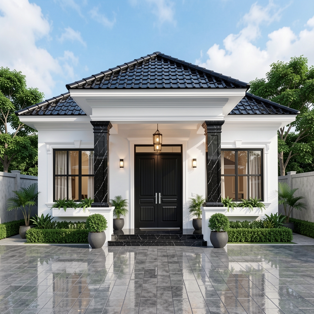 AtelierNusa's tweet photo. Black and white. Selalu jadi pilihan klasik yang stylish. Fasad dengan marmer gelap dan detail putih bersih ini bikin rumah berasa mewah dan inviting. Less is truly more.
#AtelierNusa #LuxuryHome #ModernKlasik #RumahMinimalis #DesignLombok https://t.co/sB7whG7DmR