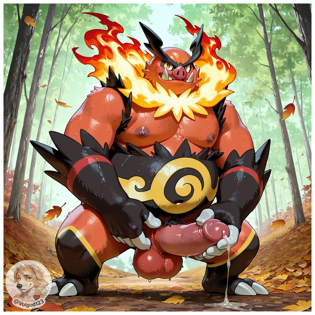 volgod123's tweet photo. #PokeToAI continues 🔥
Black &amp; White 19/114 Rare Holo – Emboar

When a wild Emboar appears in the forest…
It’s not always safe to go for a walk in Pokémon territory 😏 

This big boy looks very… excited to meet you

#PokeToAI #FurryArt #Emboar #FurryPokemon #NSFWFurry https://t.co/n3jJzOh7zE