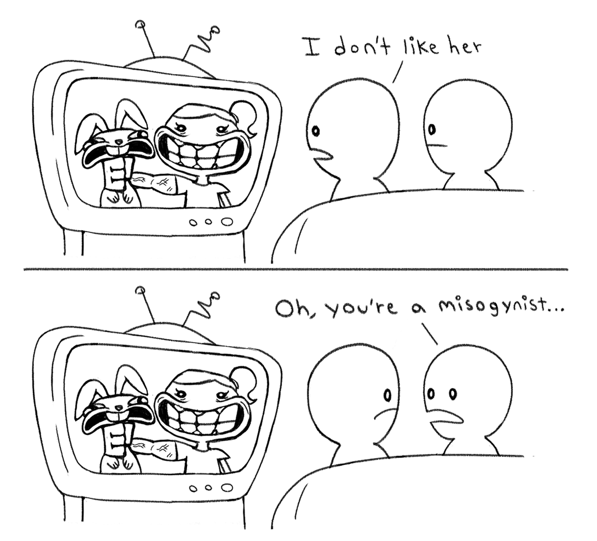 ShitpostRock's tweet photo. How every other discussion of a female character feels like these days https://t.co/1b54AnhNz1