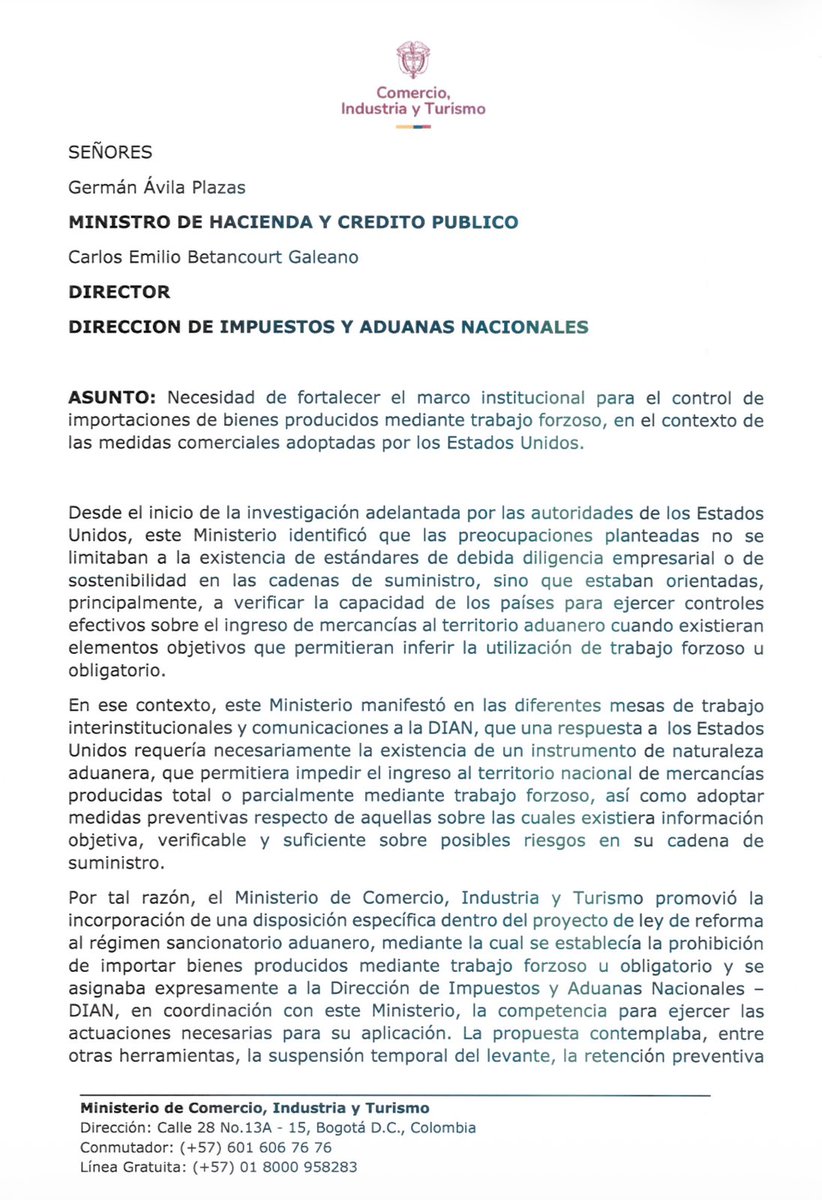 UltimaHoraCR's tweet photo. #PRIMICIA | Dura carta del @MincomercioCo a la @DIANColombia y al @MinHacienda tras la imposición de aranceles de 12,5% de EE. UU. a Colombia. 

La Ministra asegura que ese país requería “necesariamente la existencia de un instrumento de naturaleza aduanera”, que es competencia de la Dian y que la cartera propuso incluirlo en el régimen aduanero aprobado en el Congreso pero no fue incorporada. 

“Es indispensable que lideren la construcción del marco normativo”, aseveró.

Vía: @LuisaMercadoD