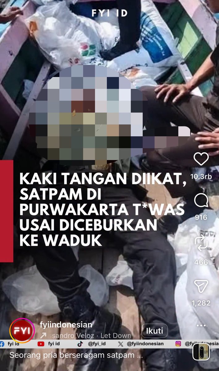 bakuldimsum_'s tweet photo. Kalian tau berita ini gak???
Alm profesinya satpam, kaki tangannya di ikat di ceburin ke waduk. Yg gue baca dugaannya krn bubarin pemuda yg lagi nongkrong sampe larut malam 🥺 https://t.co/G9LkrhdYbk