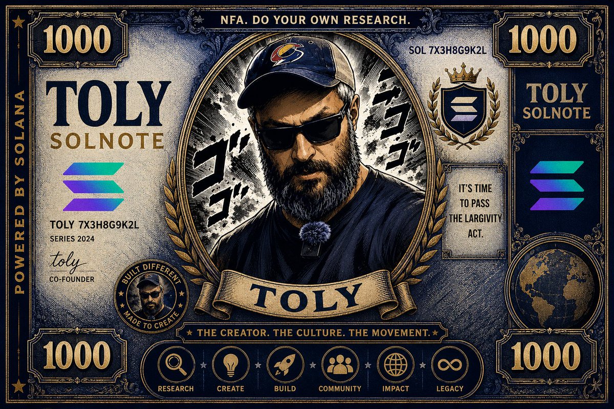 solnotememe's tweet photo. Built the chain. Deserves the note.

Presenting the 1000 TOLY solana:99rnB4onV33KZwBffs7YkKpN1RsVSyrDKsqfwLVApump. 🟣💸 @toly 

99rnB4onV33KZwBffs7YkKpN1RsVSyrDKsqfwLVApump https://t.co/T2oWBNMnMf