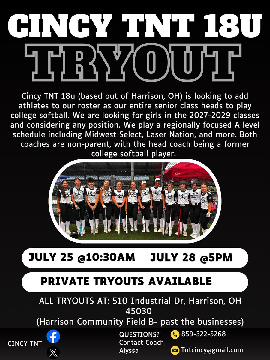 CincyTNT's tweet photo. TRYOUTS SATURDAY AT 10:30! https://t.co/pw9F8tQRML
