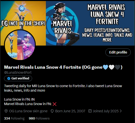 Marvel Rivals Luna Snow 4 Fortnite (OG gone🩵🤍🖤) tweet media