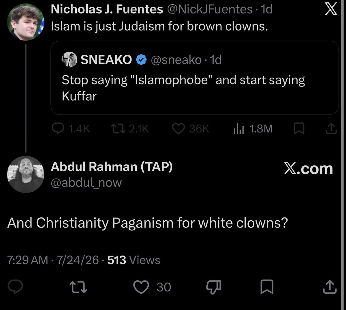murica1stmuslim's tweet photo. Muslims burned the bridge, not Christians.

How often do Christians say “Islam is Judaism”? Might be the first time I’ve ever heard it.

How often do Muslims say “Christianity is paganism”? All the freaking time!

I’m trying to teach Muslims how to form alliances. https://t.co/Qk1l4AnuiA