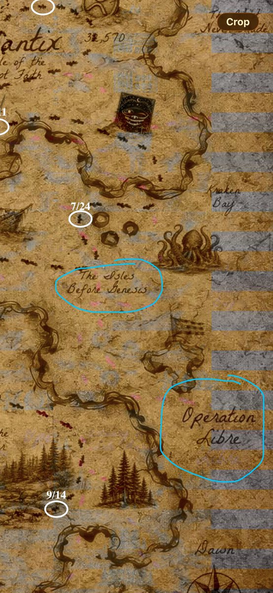 WaymonTruth's tweet photo. Sticking to the 13 day spread on the Fuzzy Map we land at “The Isles Before Genesis”.  Exciting!

“Operation Libre” is also relative to the 7/24 position. Libre = Freedom. 

Fuzzy broke the chains, but he’s not out of the forest yet. https://t.co/x6xNIY6mLv