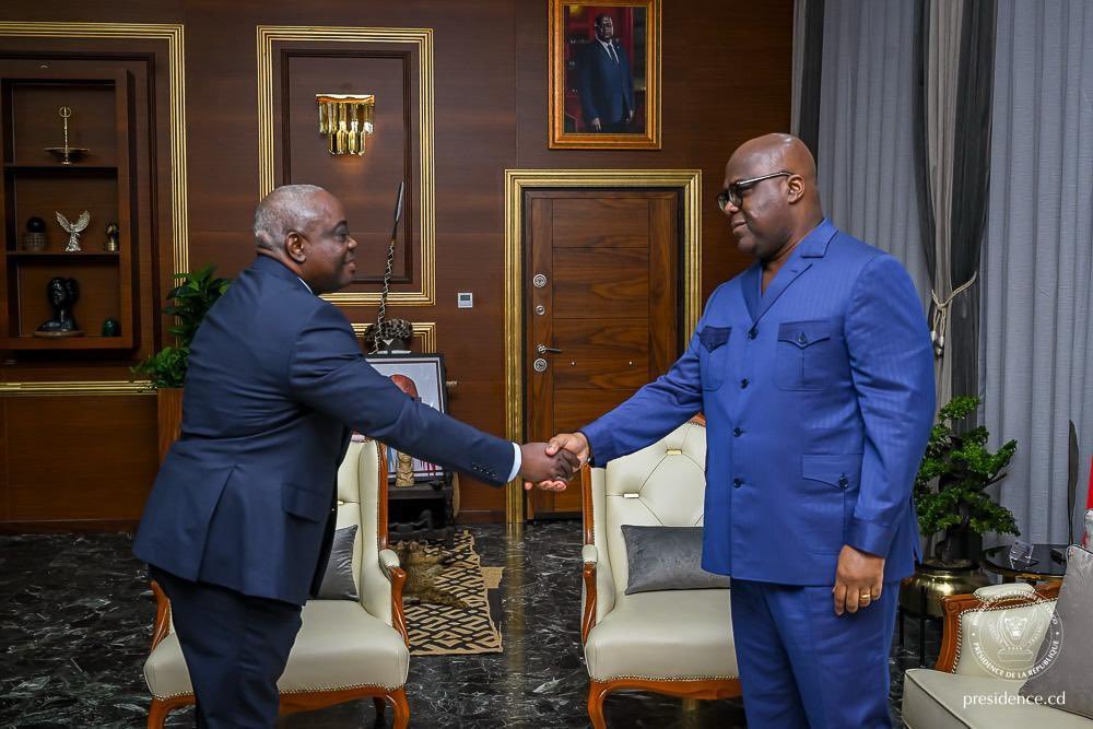 Ren63671693's tweet photo. Ce jeudi 23 juillet 2026, à la Cité de l’Union africaine, le Président de la République, Félix-Antoine Tshisekedi Tshilombo, a échangé avec M. Christophe Bitasimwa Bahii, Inspecteur général des Finances, Chef de service de l'IGF sur le nouveau plan stratégique  2026-2028. https://t.co/sL1Cu6NZiq