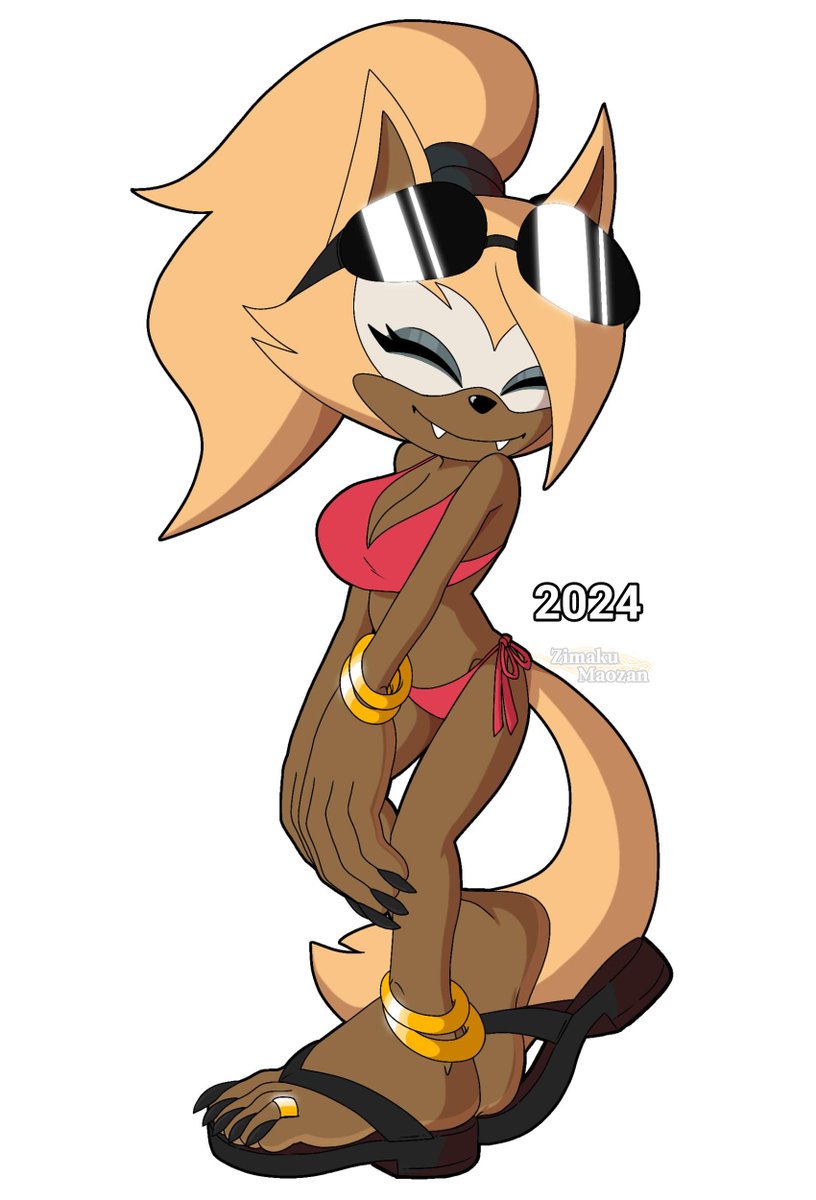 ZimakuM's tweet photo. Whisper's beach day remake 
Change the color of her entire beach outfit to match her actual color palette from her clothes design 
#furry #furryart https://t.co/gsXqAKL8cv