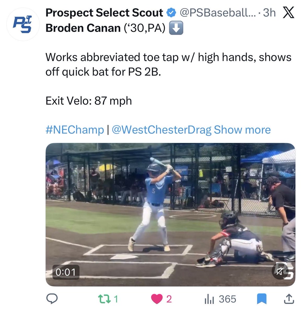BCanan2030's tweet photo. Thank you Prospect Select Scout! … @WestChesterDrag @PMPHitting_Todd @WCEVikingBase @CoyWalters7 https://t.co/PRM2dch8x4