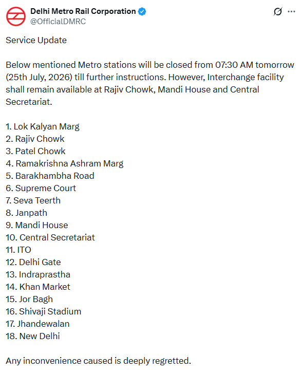 bstvlive's tweet photo. दिल्ली
➡DMRC का बड़ा फैसला
➡दिल्ली मेट्रो के 18 स्टेशन आज बंद
➡आज सुबह 7:30 बजे से 18 मेट्रो स्टेशन बंद
➡अगली सूचना तक बंद रहेंगे स्टेशन
➡यात्रियों के लिए एंट्री और एग्जिट बंद
➡राजीव चौक पर इंटरचेंज जारी
➡मंडी हाउस पर इंटरचेंज सुविधा उपलब्ध
➡सेंट्रल सेक्रेटेरिएट पर भी इंटरचेंज मिलेगा
@OfficialDMRC @CMODelhi @DelhiPolice