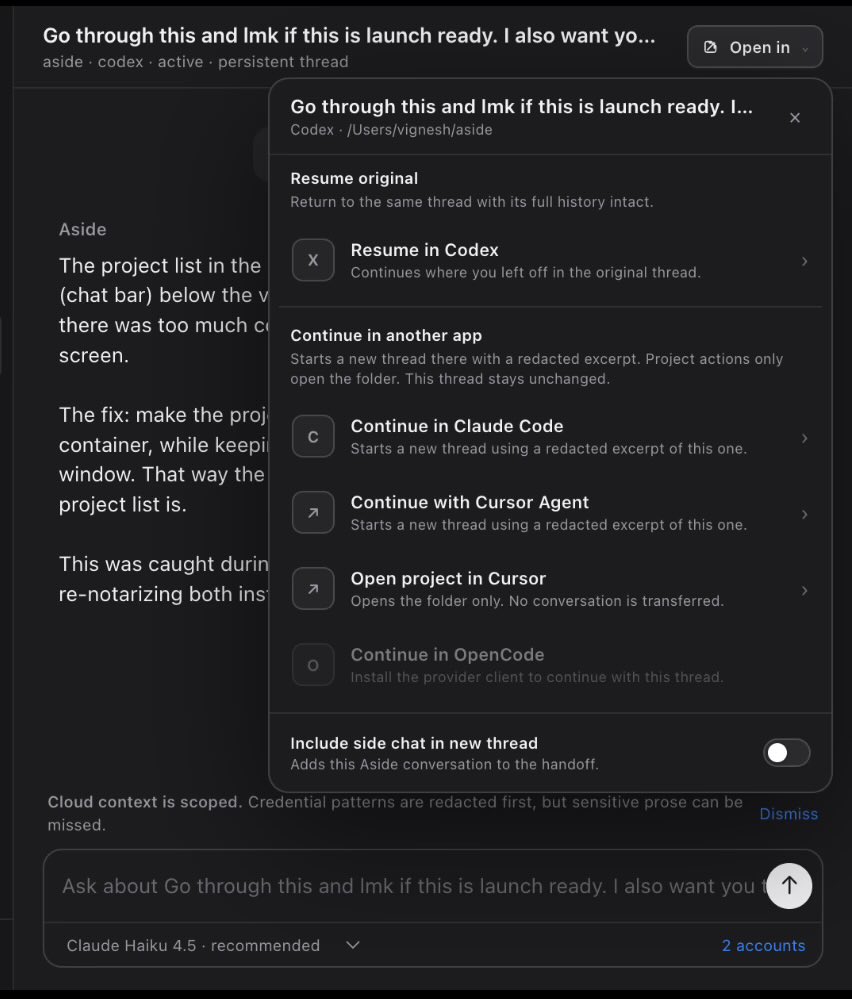 _vgnsh's tweet photo. In the next release of Aside: Continue any thread on any app. It's been interesting figuring out how to make it look and feel as 'native' as possible. Quite a bit of work to do still. https://t.co/1OOit9L4h6