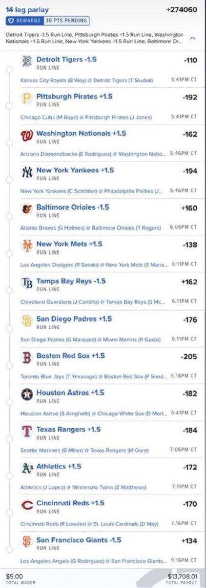 WizzyXchangeBet's tweet photo. ⚾️ MLB RUN LINE CHEAT SHEET ⚾️

🔥 Tigers -1.5  
🔥 Pirates +1.5  
🔥 Nationals +1.5  
🔥 Yankees +1.5  
🔥 Orioles -1.5  
🔥 Mets +1.5  
🔥 Rays -1.5  
🔥 Padres +1.5  
🔥 Red Sox +1.5  
🔥 Astros +1.5  
🔥 Rangers +1.5  
🔥 Athletics +1.5  
🔥 Reds +1.5  
🔥 Giants -1.5
@playbo https://t.co/9rOdyEnCjK