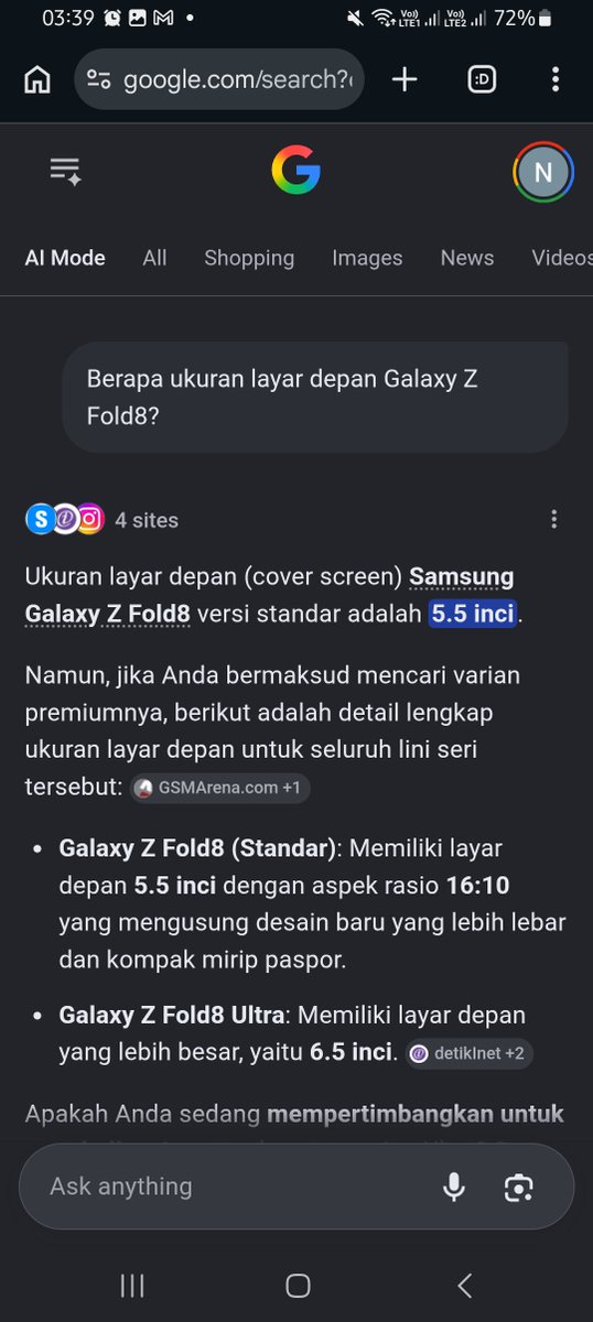 flaslightsoar's tweet photo. @Metro_TV Ukuran layar depan #GalaxyZFold8 adalah 5,5 inci. Layar depannya nyaman banget buat scrolling! ❤️ #GalaxyZFold8 #FoldTheDoubt  #GalaxyZFold8diMetrotv

555 https://t.co/uMV5B8n6Dt