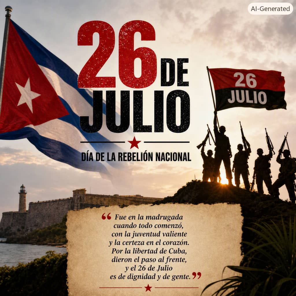 YoliIzquie9212's tweet photo. Roja bandera al viento flamea,  
memoria viva que nunca se apaga,  
26 de julio, llama que ardea,  
coraje y patria en cada jornada.

#CubaEstáFirme 
#CubaNoEstáSola
#CubaSiempre en 26 https://t.co/wOlTf7XwqT