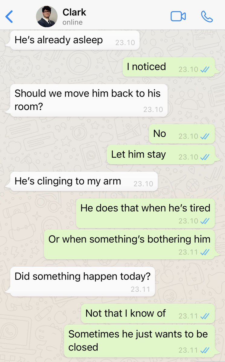 corgilesterr's tweet photo. #superbat #dccomics 

The bedroom was quiet except for the low volume of the television. 

Clark was sitting up against the headboard with a book open on his lap, while Bruce was beside him scrolling through something on his tablet. 

The lights were dimmed, the atmosphere was soft and domestic. 

They both looked up when the door opened. 
Damian stood in the doorway, in his pajamas, hair slightly messy and looking unusually quiet. Titus was nowhere to be seen. 

Bruce raised an eyebrow. "Damian? It's late."

Damian didn't answer. He just walked over to the bed, climbed up without asking, and crawled right into the middle of them. 

He settled between their bodies, curled on his side, and pressed his face against Clark's arm like it was the most natural thing in the world. 

Clark and Bruce exchanged a look over his head.

A few seconds later, Damian's breathing evened out. He was already half-asleep.
Clark carefully reached for his phone on the nightstand