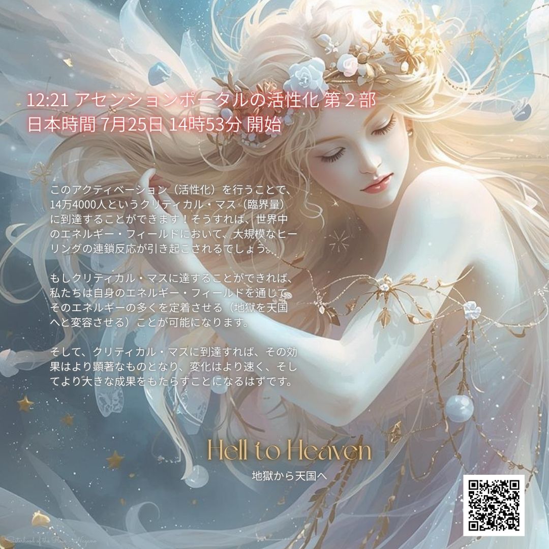 Soulwalker777's tweet photo. 12:21アセンションポータル活性化 第２部 日本時間7月25日14時53分開始 https://t.co/VFhB5UneQ3 https://t.co/R15sY5vjg3
