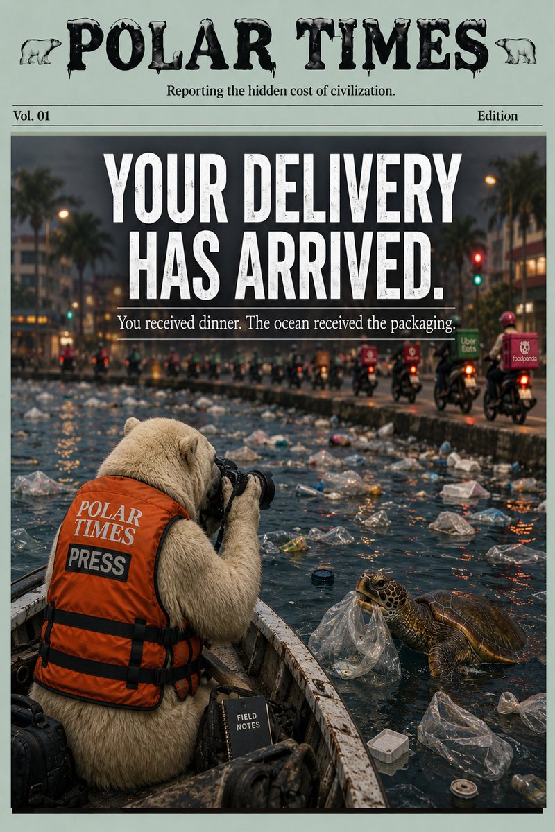 lastpenguin's tweet photo. You received dinner. The ocean received the packaging. Polar Bear's Notes
"It thought that was a jellyfish. You thought that was just a bag." #polartimes https://t.co/ku2qc2MQVp