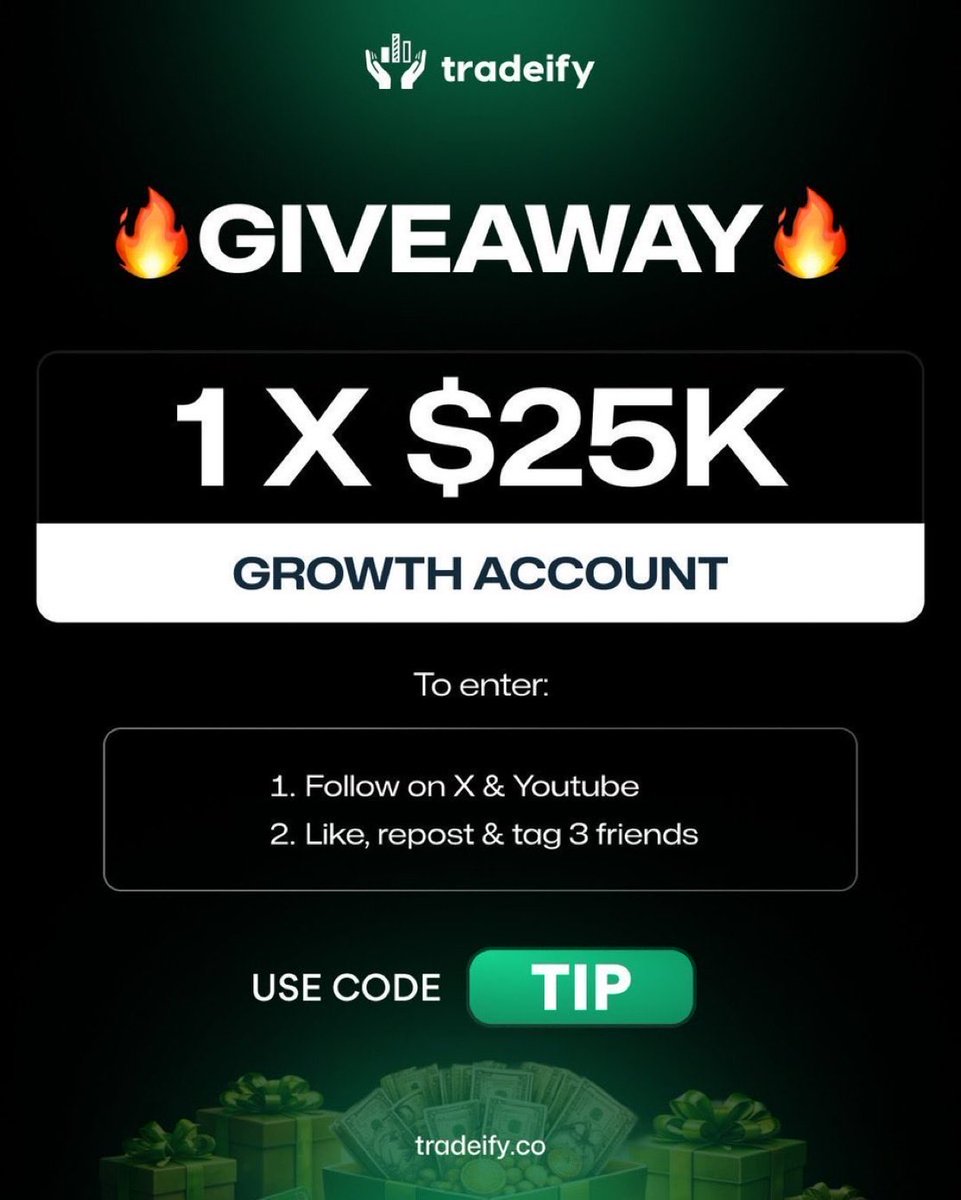 1MINUTETIP's tweet photo. 🍆GIVEAWAY 🍆

$25K Tradeify Growth

To enter:

Like this post
Follow 
@1MINUTETIP 
@drtipalerts 
@Tradeify 
 
Comment "TIP"

Winner announced July 31st!!! https://t.co/wf6QfLxy9D