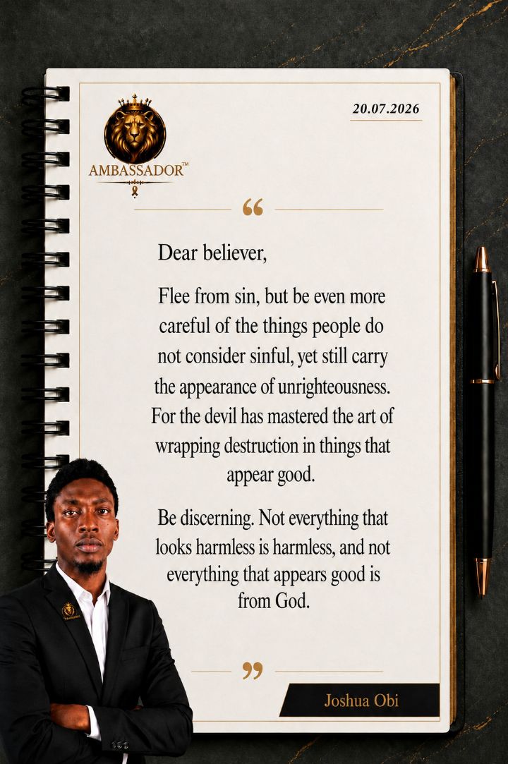 JoshuaObi001's tweet photo. 1 Thessalonians 5:19-22 [MSG]

Don’t suppress the Spirit, and don’t stifle those who have a word from the Master. On the other hand, don’t be gullible. Check out everything, and keep only what’s good. Throw out anything tainted with evil.

#FaithJourney #SinIsDeadly
#Ambassador https://t.co/RuDmWYcbAz