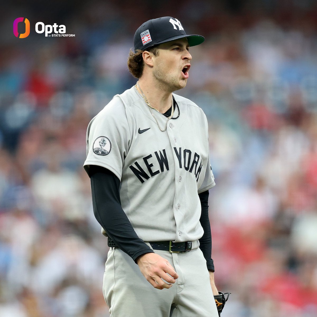 OptaSTATS's tweet photo. Since pitches were first tracked in 1988, Cam Schlittler is the only MLB pitcher to have a start on the road with:

7.1+ innings pitched
3 or fewer hits allowed
0 runs allowed
0 walks allowed
12+ strikeouts
under 100 pitches https://t.co/aQ5oK7Edqc