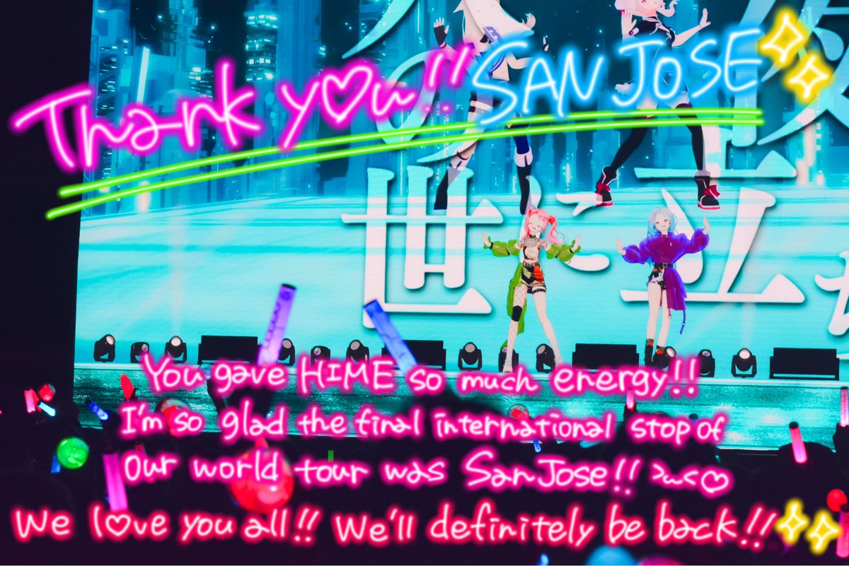 HimeTanaka_HH's tweet photo. Thank you so much, San Jose‼️❤️‍🔥
アメリカらしさ全開で超ノリノリで最高すぎたʕ ◦`꒳´◦ʔ‼️✨
日本JOJIも遠くから本当にありがとう！🥹✨見えてたよ❣️
サンノゼにただいま！って言えるようにワールドワイドにこれからも頑張るっ！💪
サンノゼJOJIたち待っててね！🥰💗
#HIMEHINAWorldTourSanJose https://t.co/zQ6Cx2dDgx