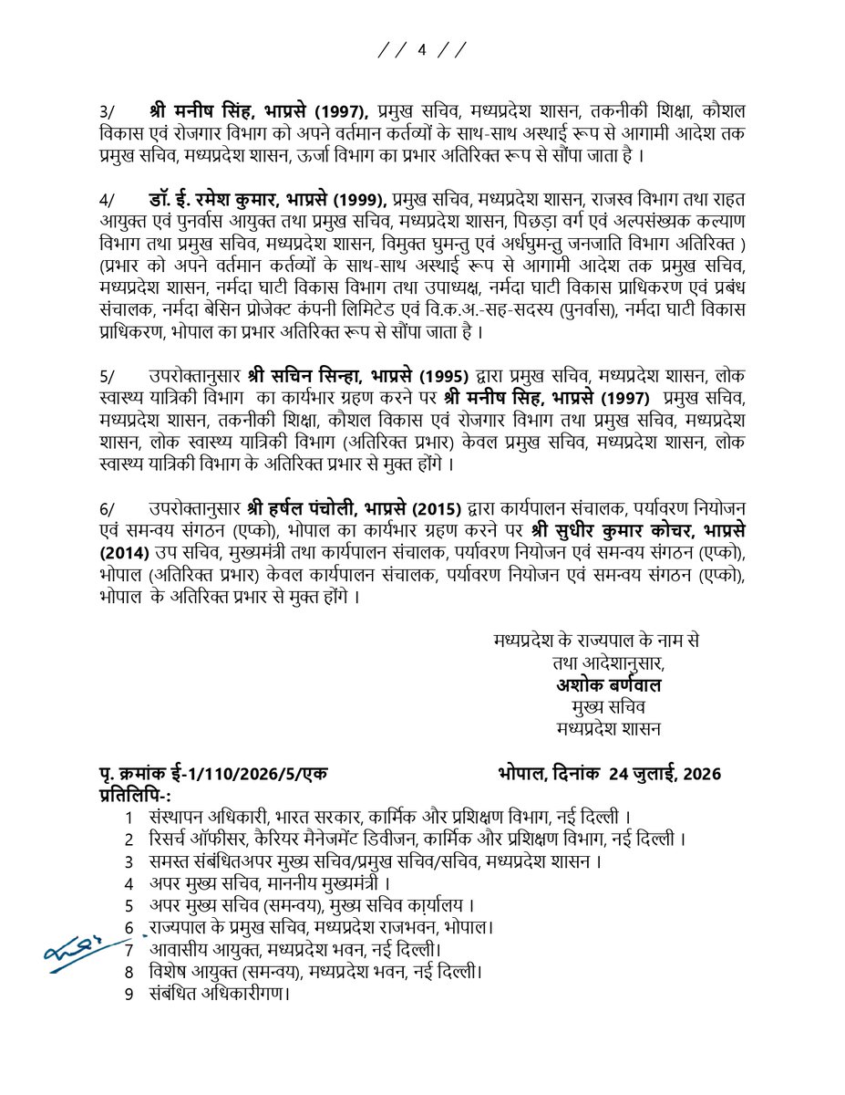 GADdeptmp's tweet photo. सामान्य प्रशासन विभाग द्वारा भारतीय प्रशासनिक सेवा के अधिकारियों की नवीन पदस्थापना 

@CMMadhyaPradesh 
@JansamparkMP https://t.co/Tfk8gD1fcX