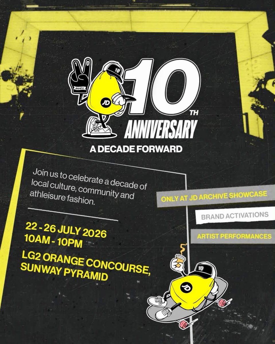 PorscheMabelz's tweet photo. 🗓SVRN 's schedule for today 🇲🇾
🎉 JD fam! You're invited to our 10th Year Anniversary happening at
Sunway Pyramid! 🙌
🔥 Expect the unexpected with surprise performances! 🎶
Time : 12PM - 3PM
✨ See you guys 🤘
#JD10 #JD10Anniversary
#JDSportsMY #SVRN
#SOVEREIGN https://t.co/35EVCgX0lg