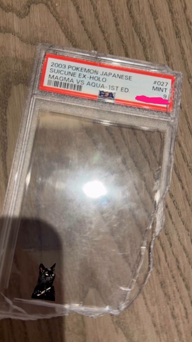 kupdateid's tweet photo. MOMO'S SUICUNE POKEMON CARD WAS A PSA 9 BUT SHE BROKE OPEN THE SLAB JUST TO PUT IT IN HER PHONE CASE AND ON HER FACE 😭😭 https://t.co/NyVqaaBHUg