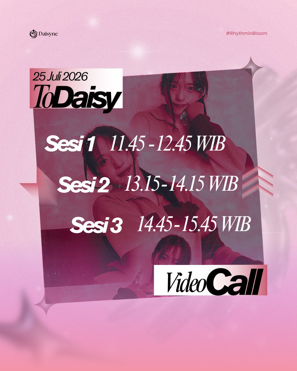 daisyne_ofc's tweet photo. Selamat pagi Tomodeci 🌼🩷
#Todaisy ada jadwal vc bersama bunga kesayangan kita nich, kalian ada disesi berapa?🫣.
Jangan lupa after VC #DesTimoni nya yaw😉, mindes mau liat keseruan dan kebahagiaan kalian bersama kak ci @Daisy_JKT48 🤗🫶
Mindes tunggu di wr nanti yaa, Mari mengobrol bersama kak ci @Daisy_JKT48 🩷🌼