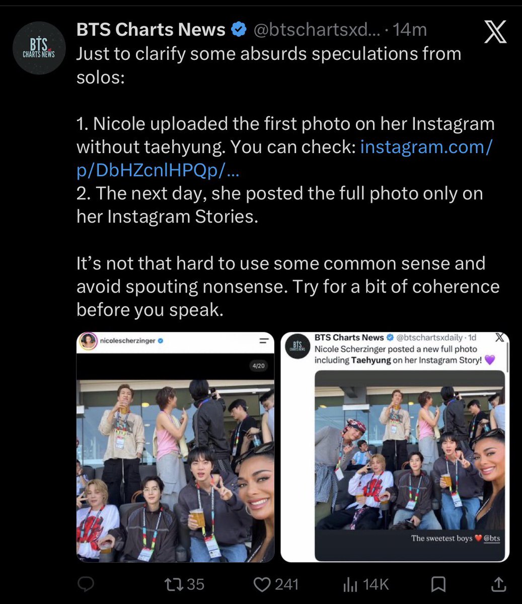 thvxhearts's tweet photo. @4oclock__95s You gave chance for that account to victimize themselves &amp; gain sympathy. 

You should’ve deleted when people pointed out the pics were not posted at the same time. We already have real examples of them being shady to Tae &amp; there was no need to post a fake one. https://t.co/AVa4j2D1GS