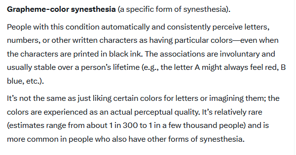 Future_Tense_1's tweet photo. @BrandonFalco121 I don't remember anyone.
You know ... The way you spelled Gender Dysphoria with all those different colors,  some people actually see written language like that for real, all the time. They think it's normal.  This condition is called 'synesthesia. https://t.co/mS2WX75K2X
