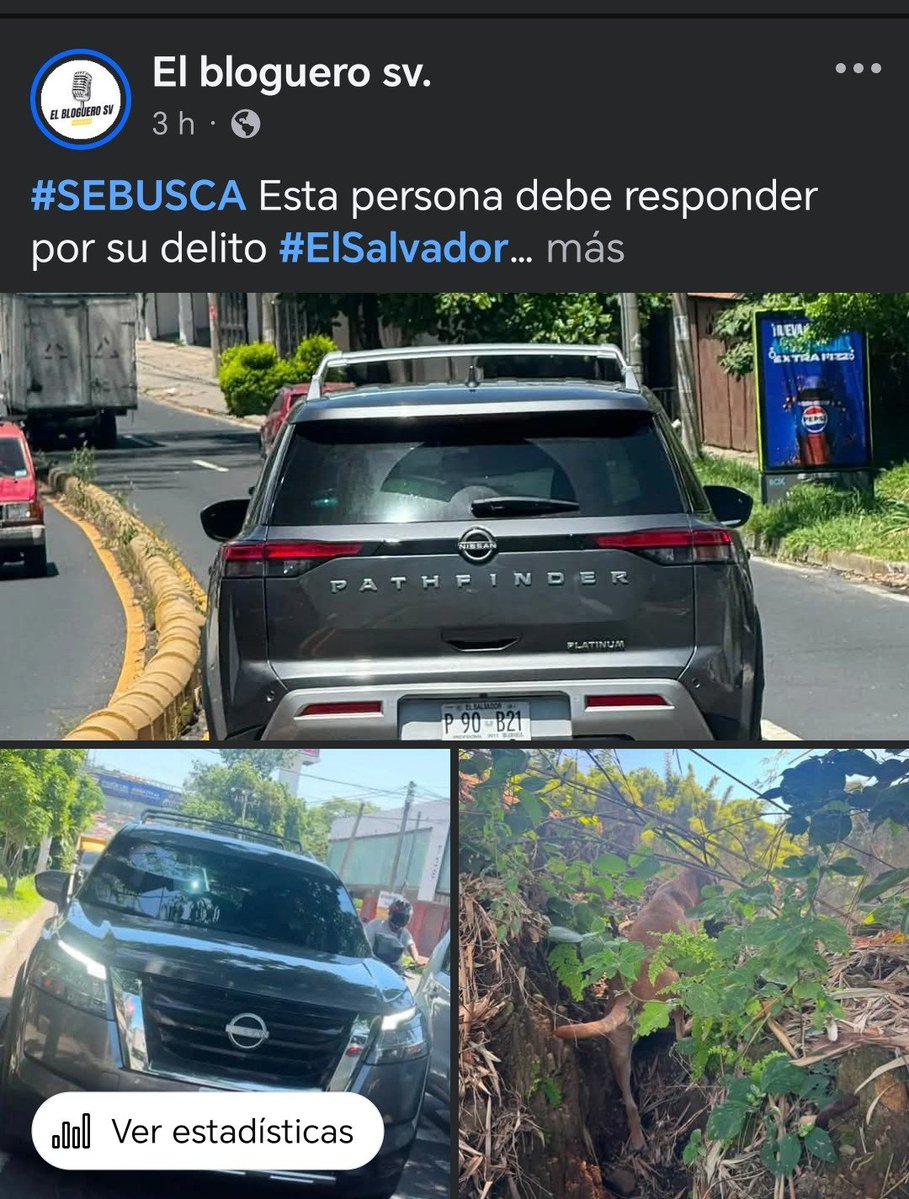 lyssitta's tweet photo. SERVICIO SOCIAL✅️
#DenunciaPublica ⚠️
Nos piden compartir 👇🏻
TEXTO Y FOTOS: EL BLOGUERO SV.

TEXTO ORIGINAL: Quiero denunciar públicamente a la persona que conducía este vehículo.

Hoy, al pasar por la gasolinera Puma Market de Los Olivos, Escalón, vi algo realmente indignante. Un perrito estaba acostado cuando este carro le pasó encima y lo arrastró por toda la gasolinera. Lo más triste es que el conductor ni siquiera se bajó a ver cómo estaba el perrito. Al contrario, se fue tranquilamente a comprar un café, como si no hubiera pasado nada.

Intenté seguir al perrito ,pero se metió a una construcción que está a la par y ya no pude entrar. Afortunadamente alcancé a tomarle fotos de las placas y un video del perrito después de que se fue.

Lo que más me duele es pensar: ¿cómo alguien puede atropellar a un ser vivo, dejarlo herido y seguir con su día como si nada? Un poco de humanidad no cuesta nada.

Comparto las placas y el video para que esta persona responda por lo que hizo. Compartir esta publicación también ayuda a que estos actos no queden en la impunidad.