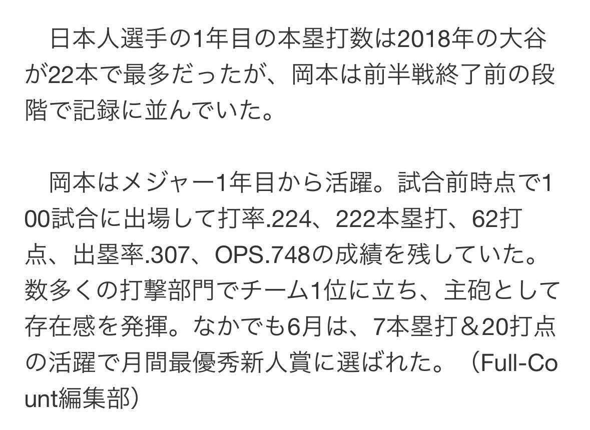 daigoing0826's tweet photo. 私も仕事で誤字脱字はするタイプ。
でもコレはキツイよね。
速報って大変だとは思うが。
100試合で222本塁打。
もはや神！岡本神！笑 https://t.co/BusVaRAsPM