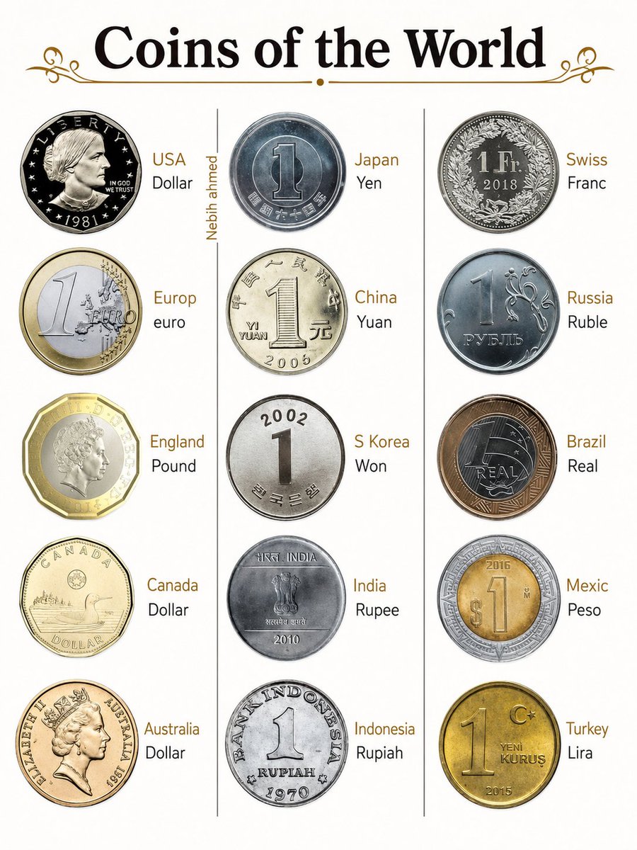 Jara2426's tweet photo. 💰 Coins tell the story of nations.

From the 🇺🇸 Dollar to the 🇯🇵 Yen, 🇮🇳 Rupee, 🇧🇷 Real, and 🇲🇽 Peso—every coin carries history, culture, and identity. 

Which country's coin design is your favorite? 🌍🪙

❤️ Like • 🔁 Repost • 💬 Comment your favorite currency! https://t.co/TtAqkSVR3e
