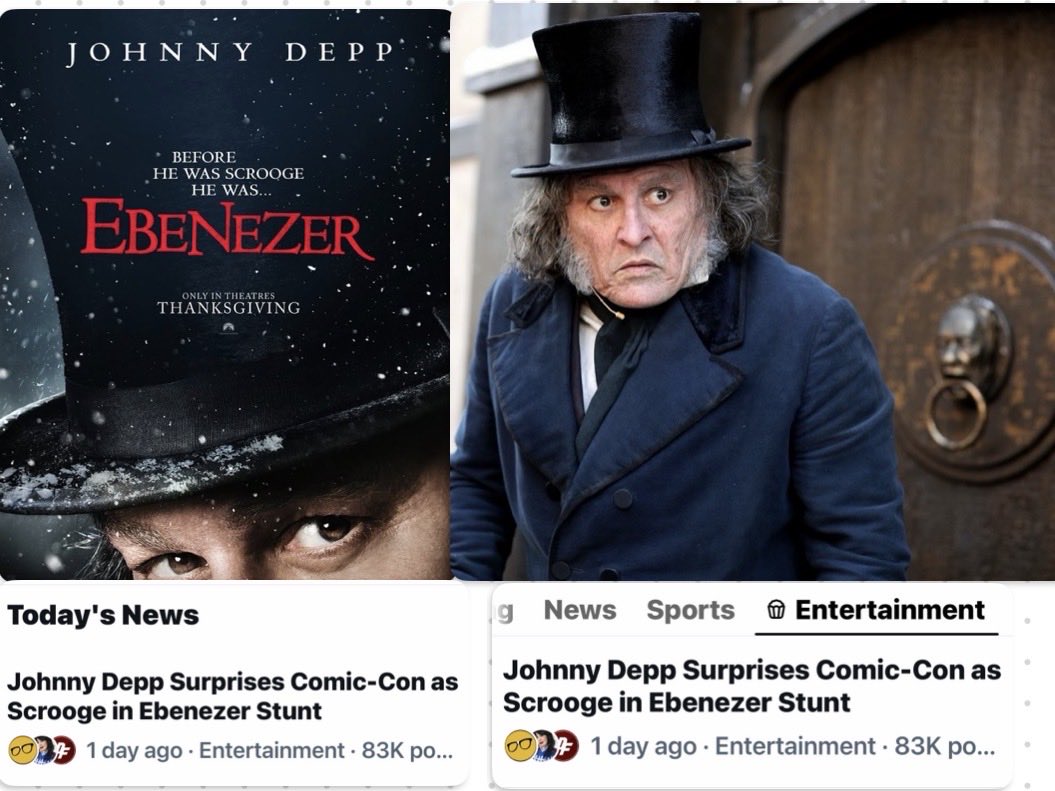 GatsbyV82246's tweet photo. #TrendingNow
#TodaysNews
#Entertainment
#EbenezerMovie🙌🎩👻
#83000Posts & Rising
#JohnnyDeppEbenezer
#JohnnyDeppCreates
#JohnnyDeppGOAT
#JohnnyDeppIsALegend https://t.co/GcIuGFYTPQ