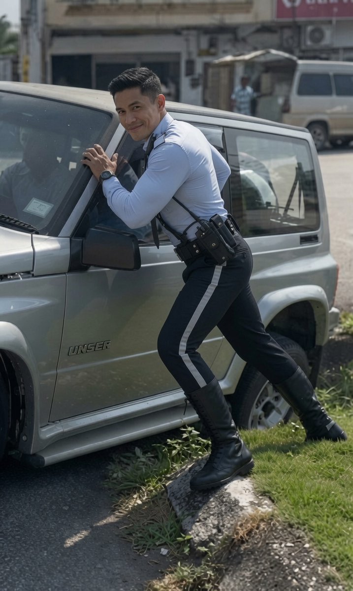 yat40571's tweet photo. This morning on my bus commute, I spotted a fit cop helping out a car broke down by the roadside. Instant good vibes—starting the day with a smile. Thank you, Officer, for serving and protecting the people. PEACE!
#goodcop #handsomepoliceman #fittrafficcop #copuniform https://t.co/9XroiOFrF4