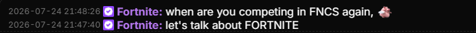 UpdateStable's tweet photo. Fortnite asks when Ron will be playing in FNCs again 😂 https://t.co/KjQqpp5g5K